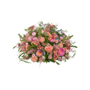 Rouwbiedermeier roze bloemen uvbn uitvaartbloemist