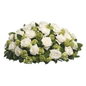 rouwbiedermeier witte bloemen opgemaakt