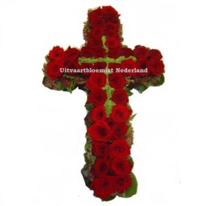 rouwkruis rode rozen